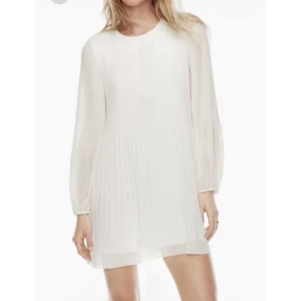 Aritzia Wilfred Daydreamer Mini Dress Pleated Chiffon Light Birch Cream XS 81688